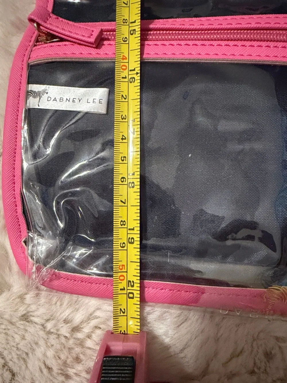 Dabney Lee Diagonal Multicolor Stripe Travel Makeup Case with Pink Trim